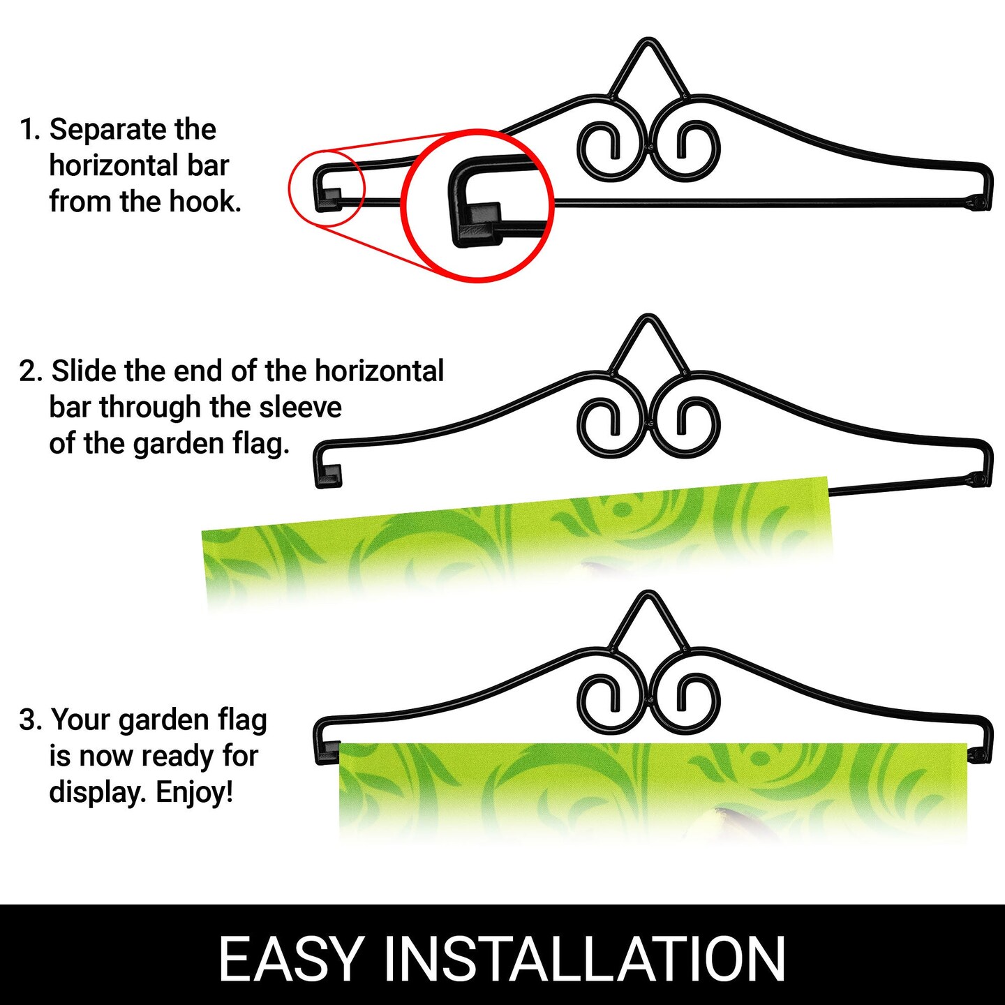 G128 Combo Pack Garden Flag Hanger 14IN &#x26; Garden Flag Happy Thanksgiving Pumpkin Green BG 12x18IN Printed 150D Polyester