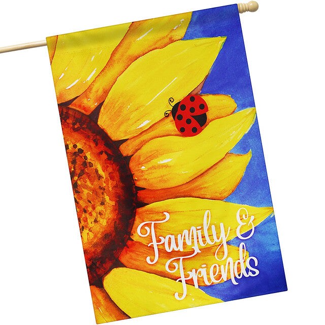 G128 House Flag Family &#x26; Friends Sunflower | 28x40 Inch | Printed Blockout Polyester - Summer Decoration