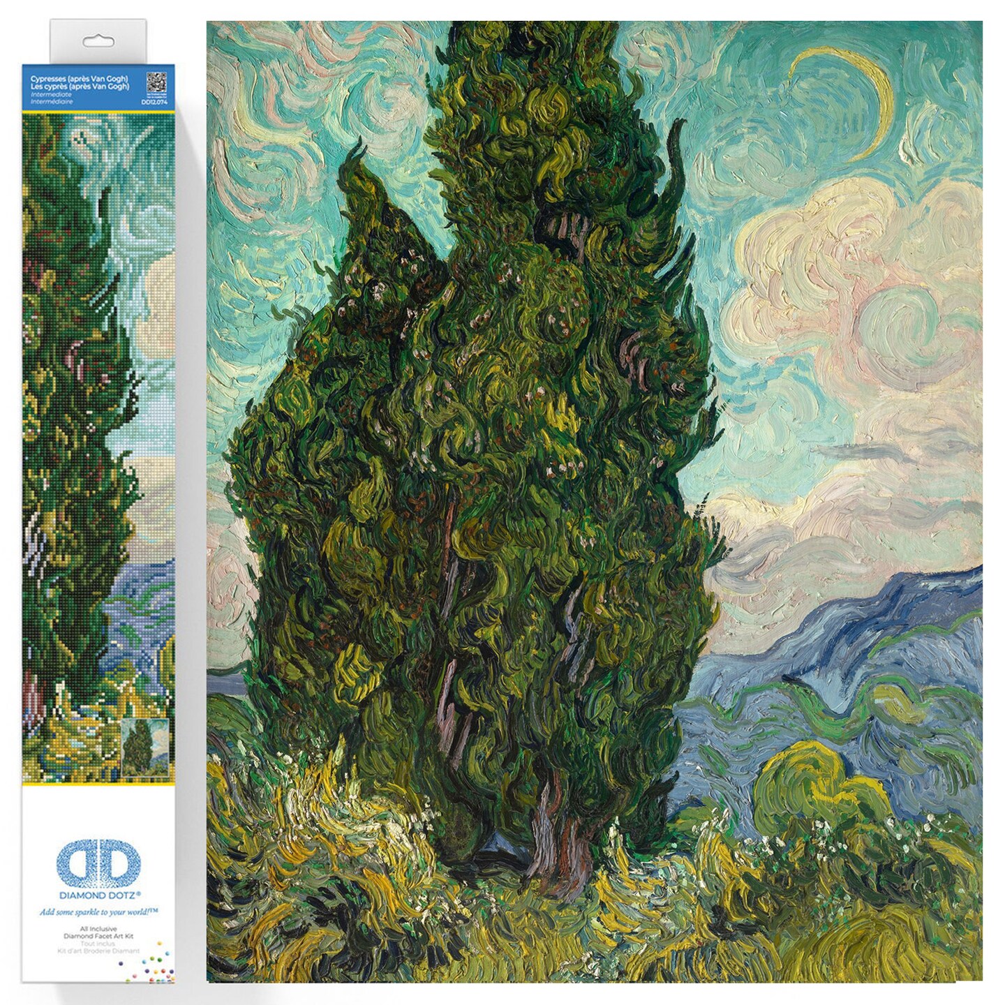 DIAMOND DOTZ &#xAE; - Cypresses (apres Van Gogh), Full Drill, Round Dotz, 24.6&#x22;x20&#x22;, Van Gogh Diamond Painting, Van Gogh Diamond Art, Diamond Dotz Van Gogh, Van Gogh Paint by Number