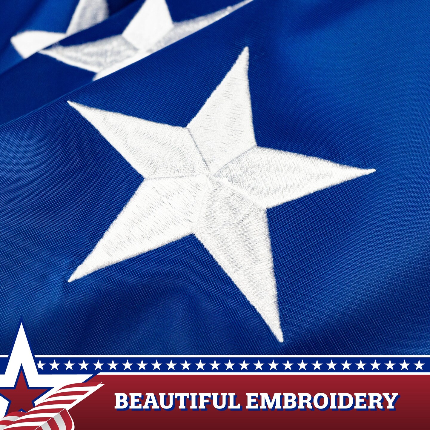 USA Pleated Fan Flag, 4x8 Feet American USA Bunting Decoration Flags Embroidered Patriotic Stars & Sewn Stripes Canvas Header Brass Grommets