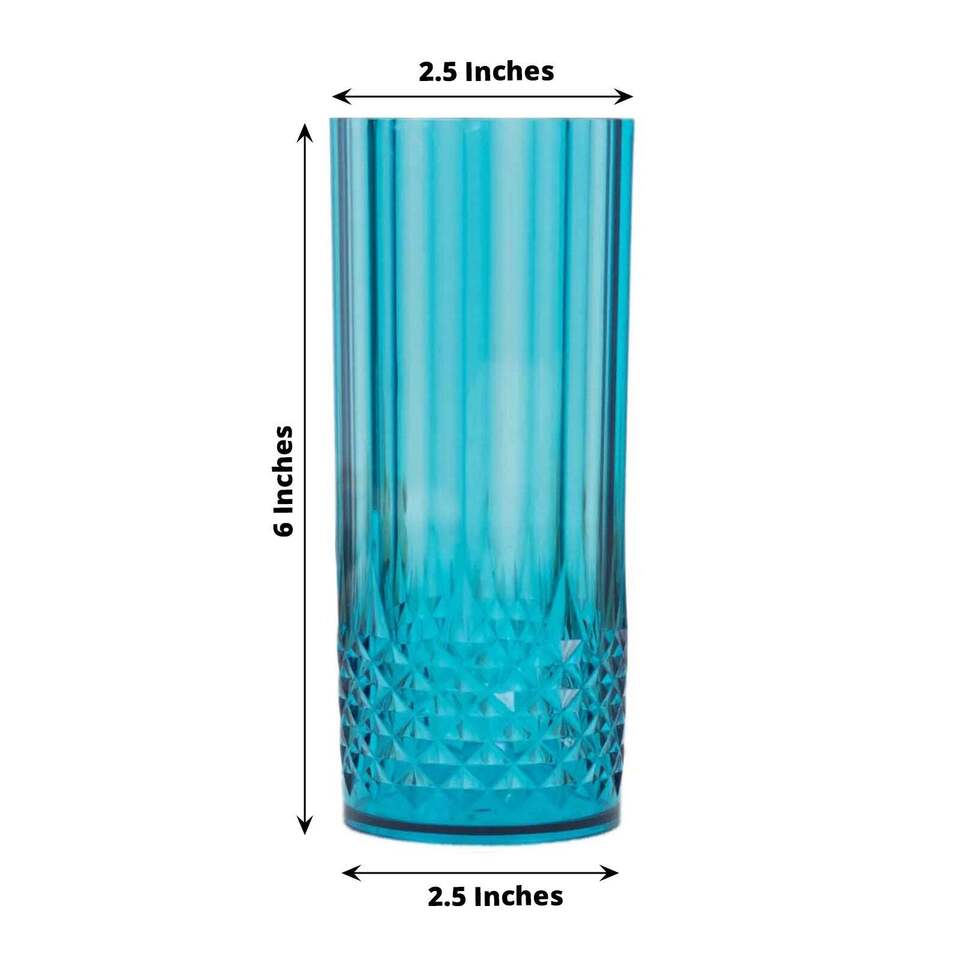 6 Crystal Ocean Blue 14 oz Plastic Disposable DRINKING GLASSES