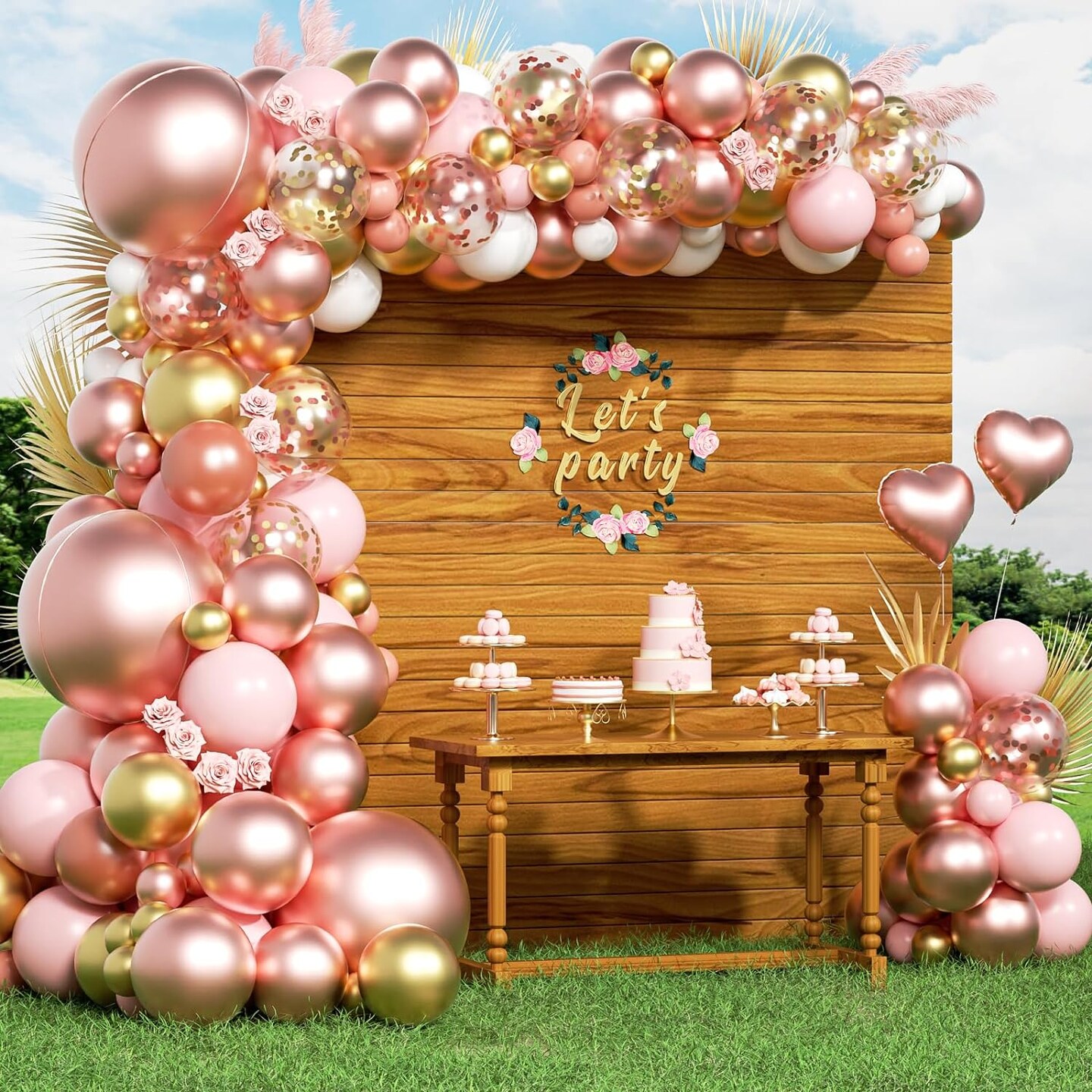 154pcs Rose Gold Balloon Arch Garland Kit, Metallic Rose Gold and Pink Gold White Balloons for Birthday Baby Shower Bachelorette Wedding Bridal Shower Decorations for Women or Girls