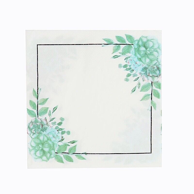 20 White Green 13x13 in Floral Dinner Paper NAPKINS