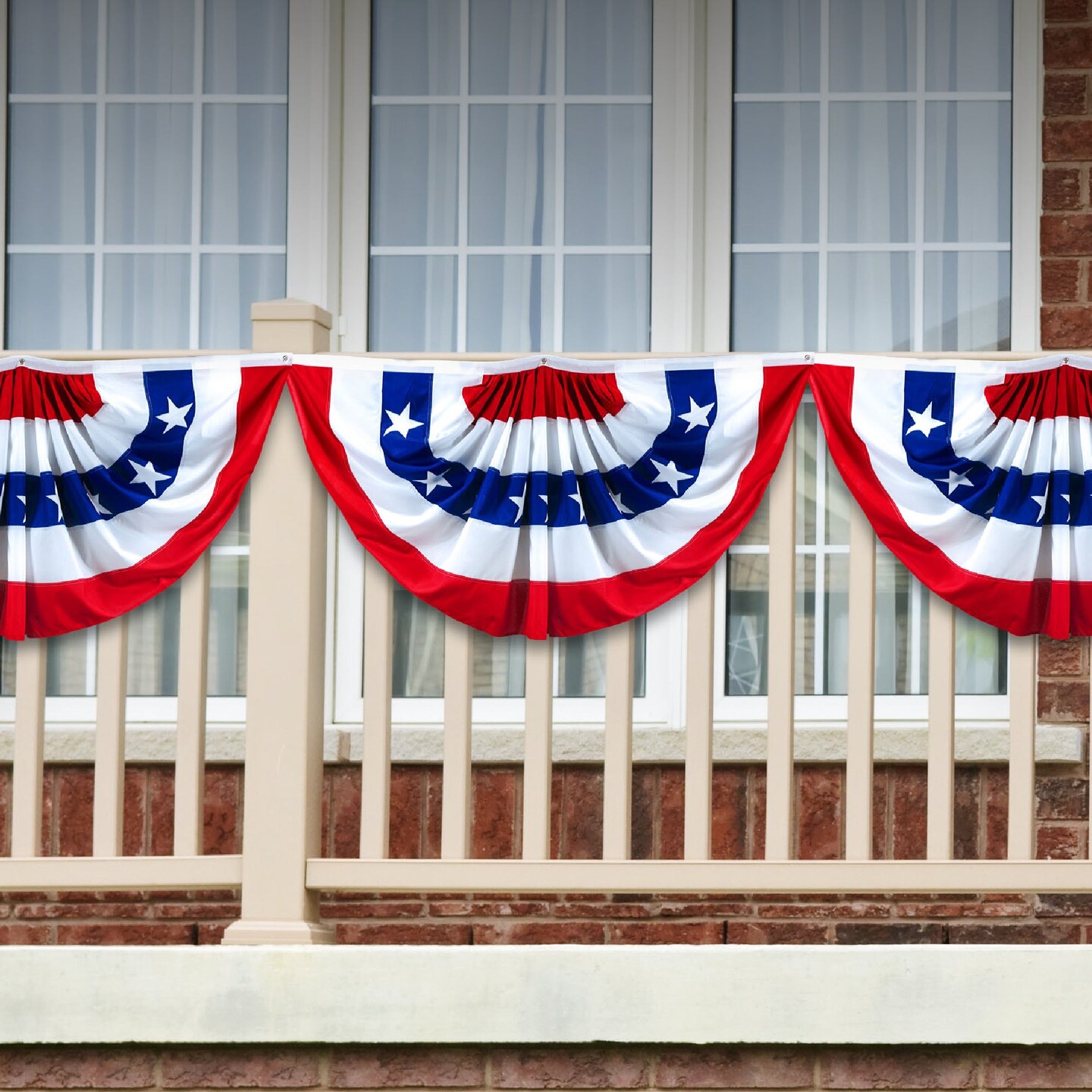 USA Pleated Fan Flag, 1.5x3 Feet American USA Bunting Decoration Flags Printed Patriotic Stars &#x26; Stripes with Canvas Header and Brass Grommets