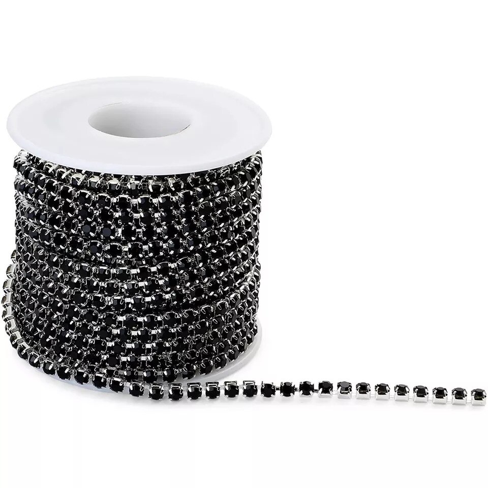 4 mm Rhinestone Wraps Black Mesh Ribbon Chains