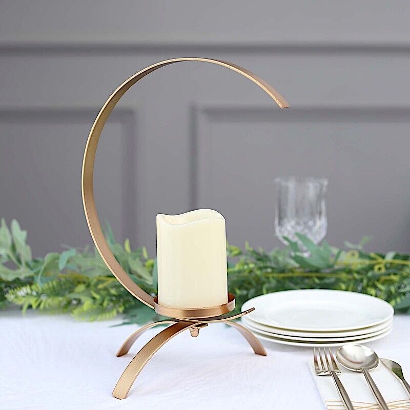 Gold 13 in Half Moon Shaped Metal Pillar CANDLE HOLDER Centerpiece