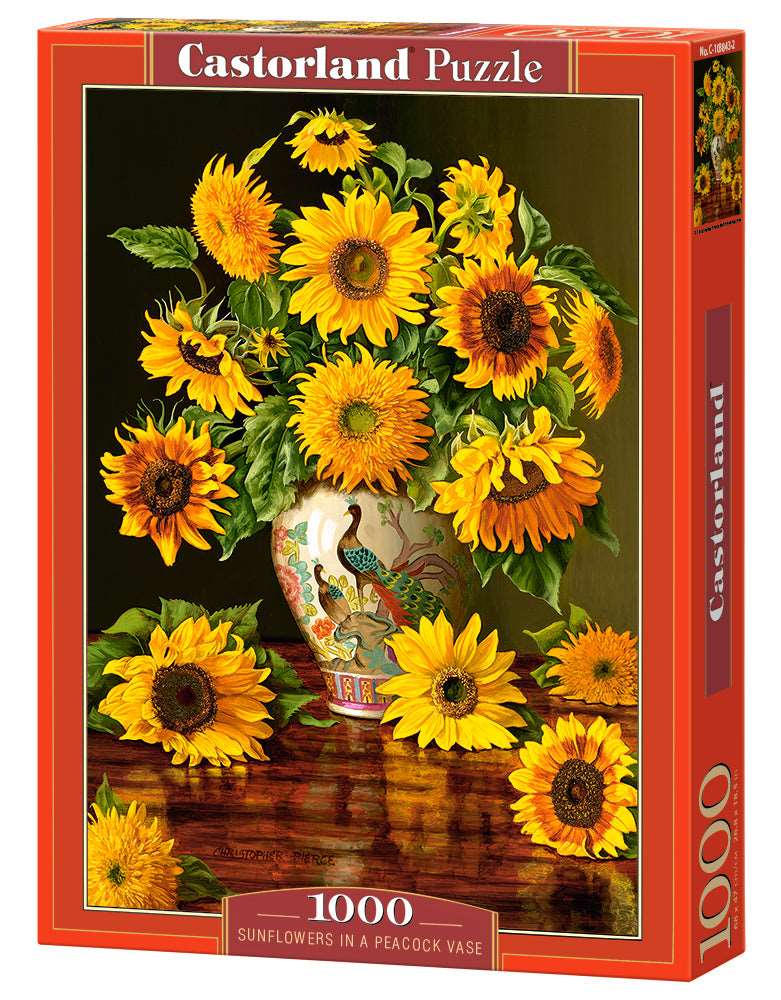 1000 Piece Jigsaw Puzzle, Sunflowers in a Peacock Vase, Christopher Pierce, Flower and plants Puzzle, Painting Puzzle, Adult Puzzle, Castorland C-103843-2