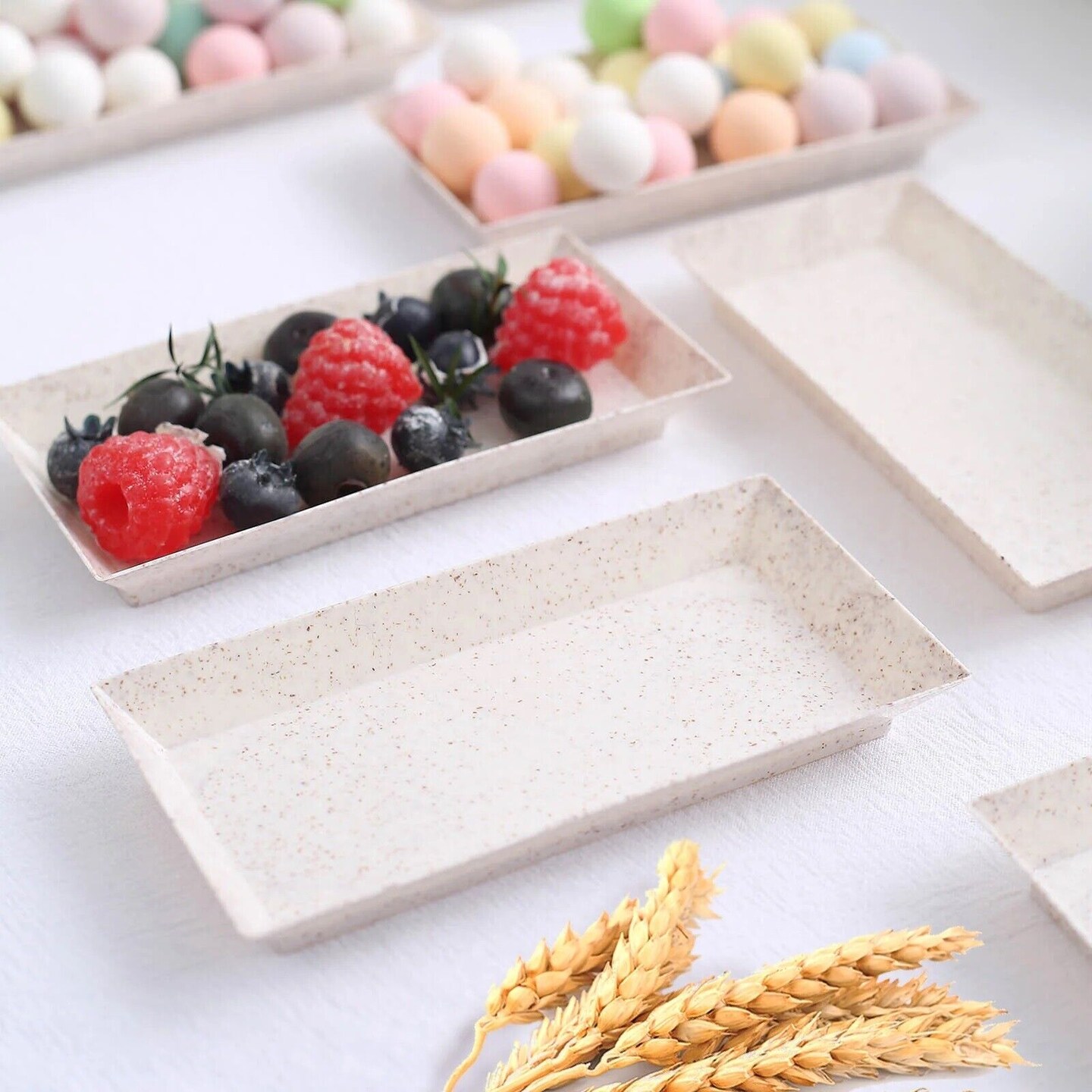 24 Natural 5 in Wheat Straw Fiber Mini Rectangular SERVING TRAYS