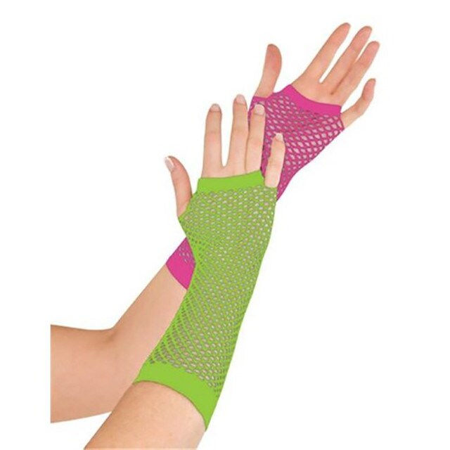 Neon Fishnet Long Gloves - Pink &#x26; Green