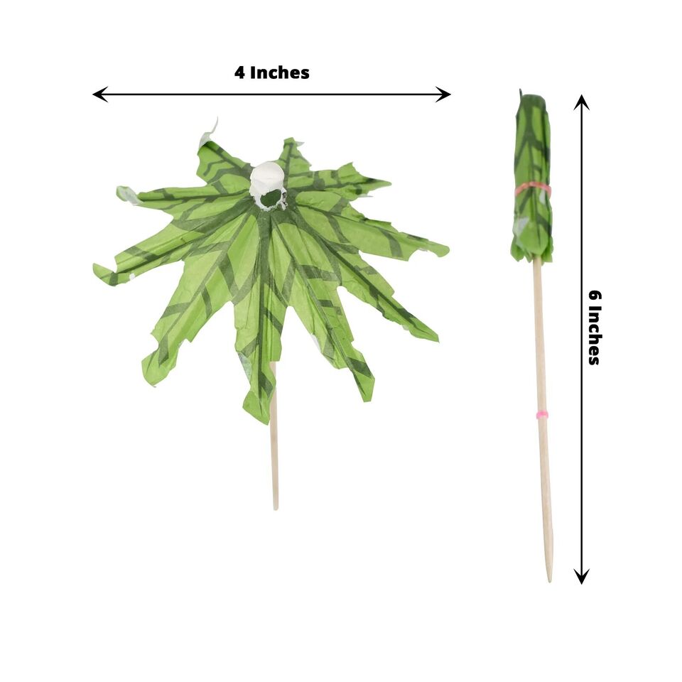50 Green 6" Natural Bamboo SKEWERS Cocktail Picks Leaf Parasol