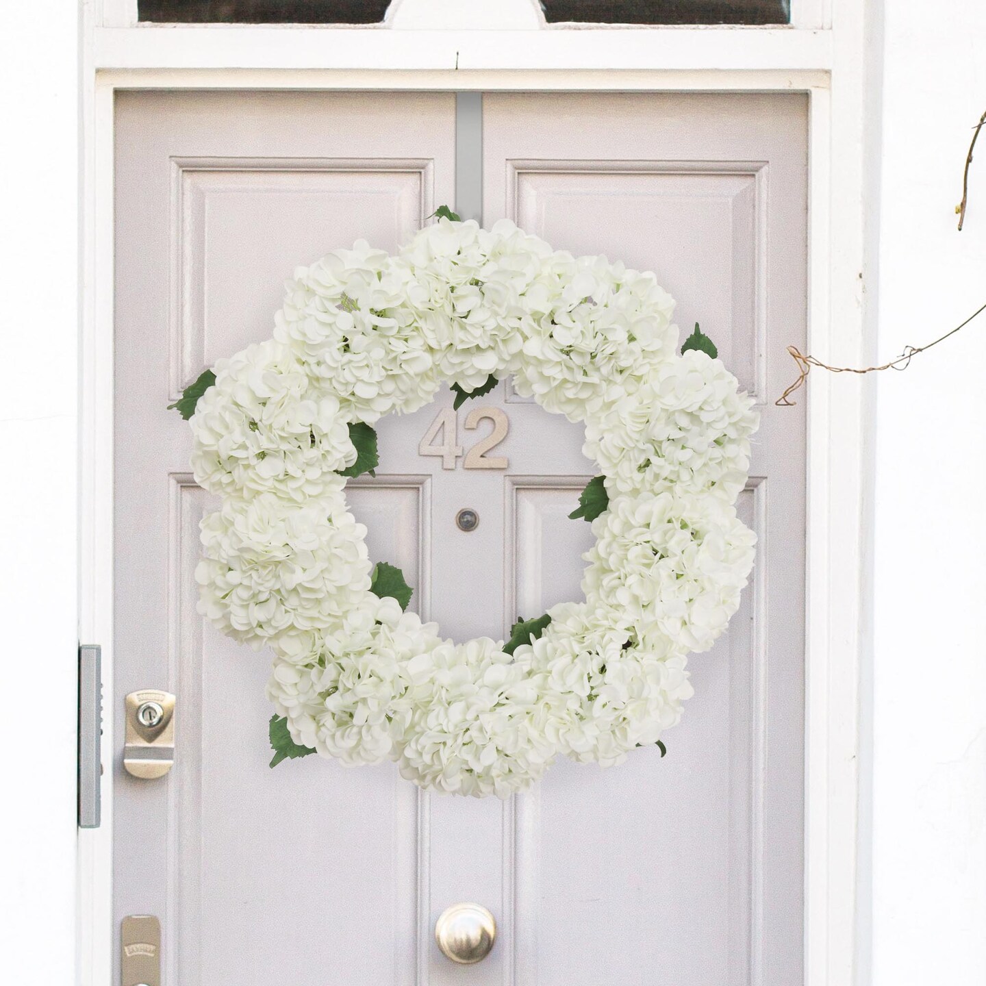 Cloud White Hydrangea Wreath: 24" Wide, Grapevine Ring, Floral Home by Artificial Flowers