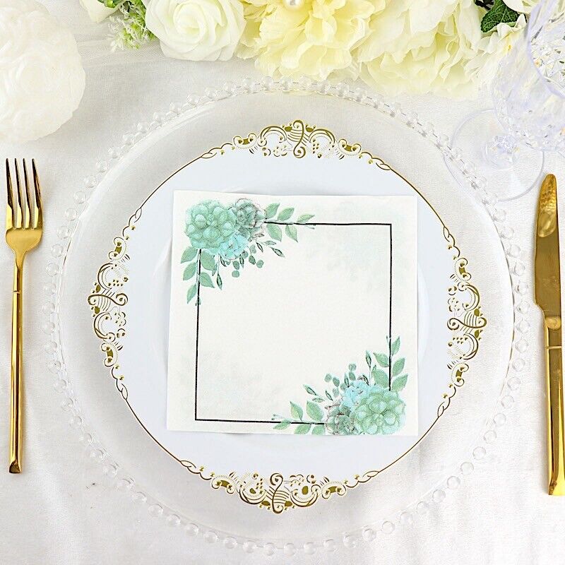 20 White Green 13x13 in Floral Dinner Paper NAPKINS