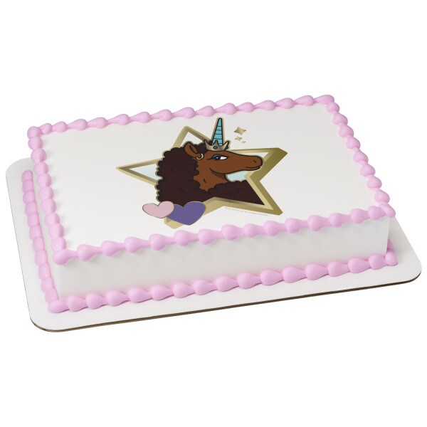 Afro Unicorn Unique Edible Cake Topper Image - 1/4 Sheet
