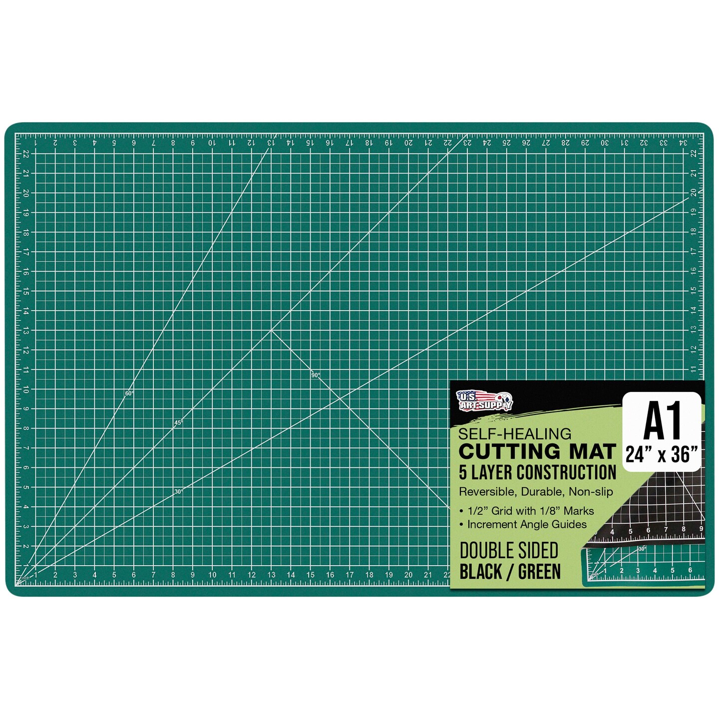 24&#x22; x 36&#x22; Green/Black Professional Self Healing 5-Ply Double Sided Durable Non-Slip Cutting Mat Great for Scrapbooking Quilting Sewing Arts Crafts