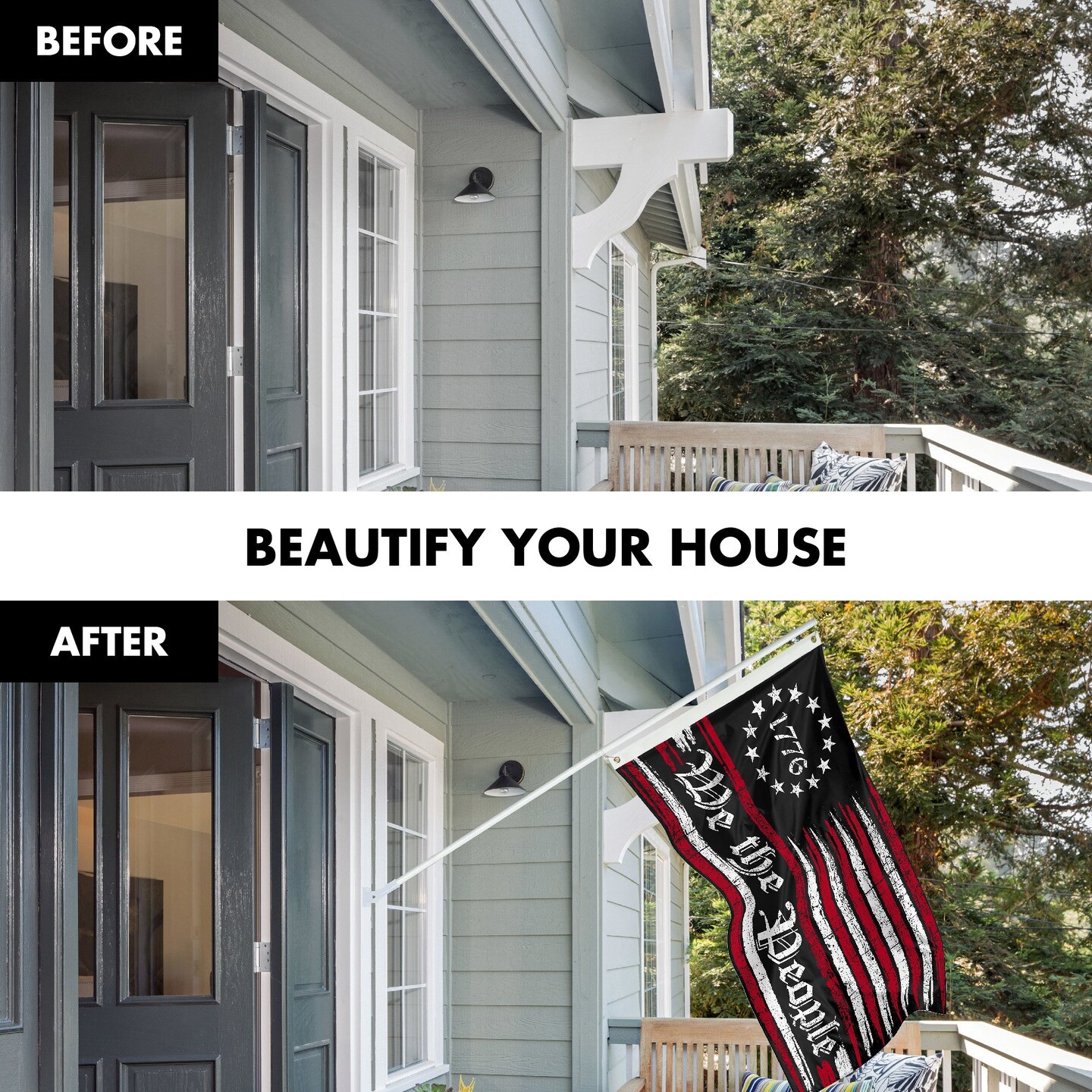 G128 Combo Pack: 6 Ft Tangle Free Aluminum Spinning Flagpole (White) &#x26; We the People American Flag 3x5 Ft, LiteWeave Pro Series Printed 150D Polyester | Pole with Flag Included
