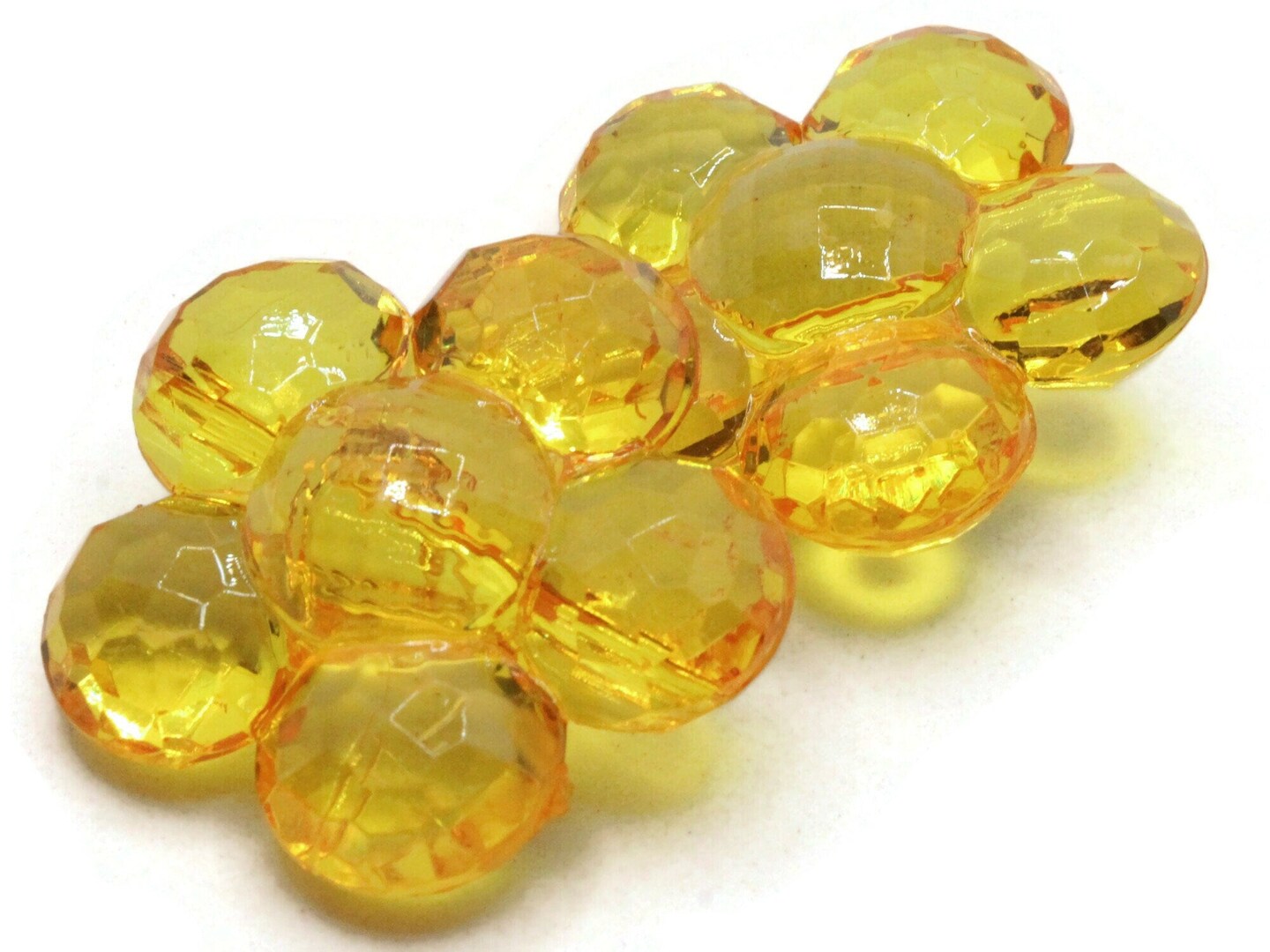 2 35mm Large Orange Flat Faceted Flower Plastic Shank Buttons