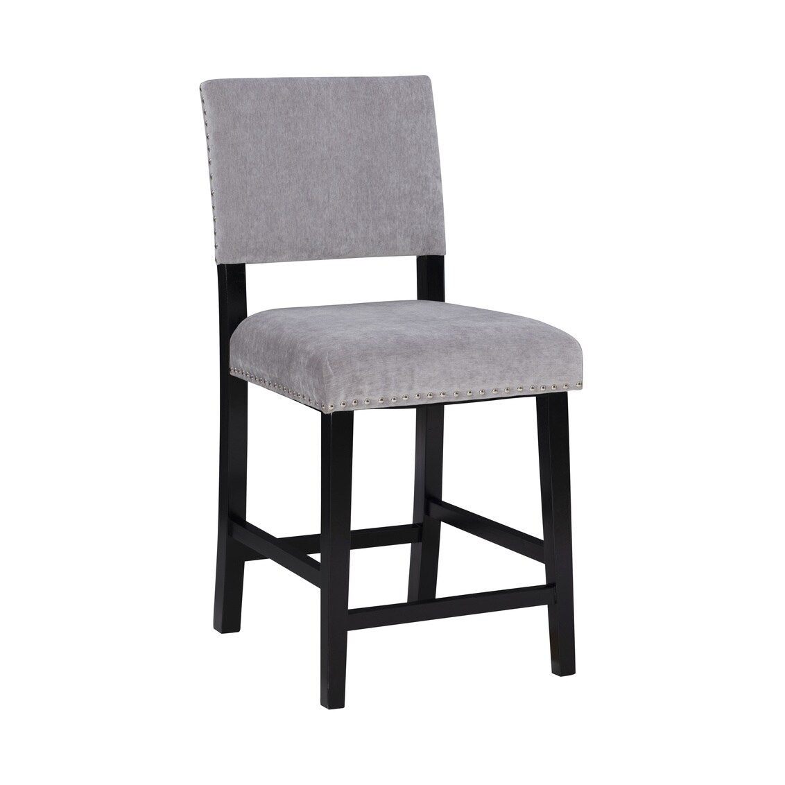Corey Dark Grey Velvet 24 Inch Counter Stool Solid Wood Frame Silver Nail Heads