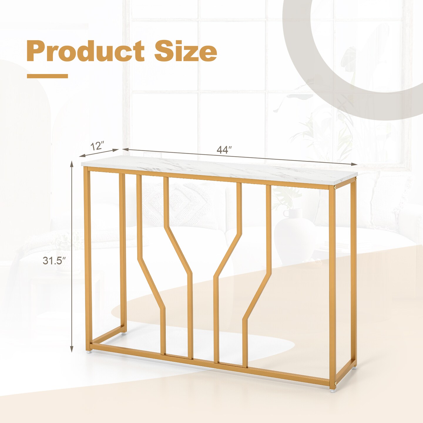 44 Inch Modern White Entryway Table With Faux Marble Tabletop-white