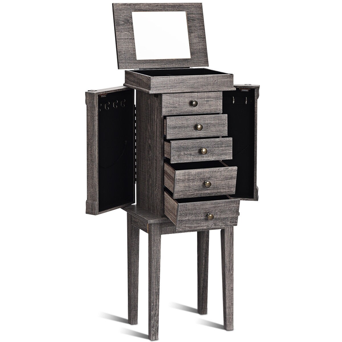 Standing Jewelry Cabinet Storage Organizer With Wooden Legs