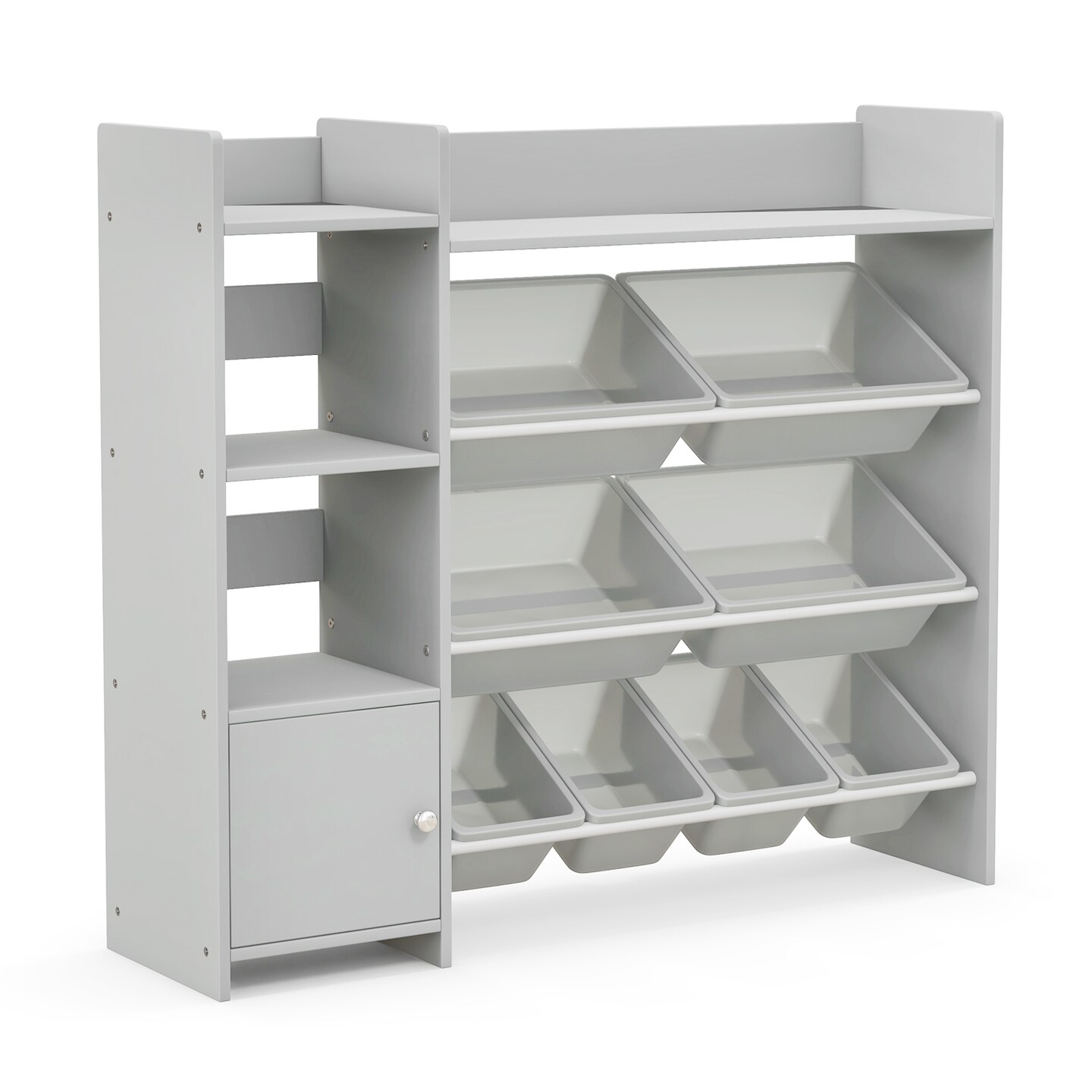 4-Tier Kids Bookshelf and Toy Storage Rack with 8 Toy Organizer Bins-Grey - 44.5&#x22; x 12&#x22; x 39.5&#x22;