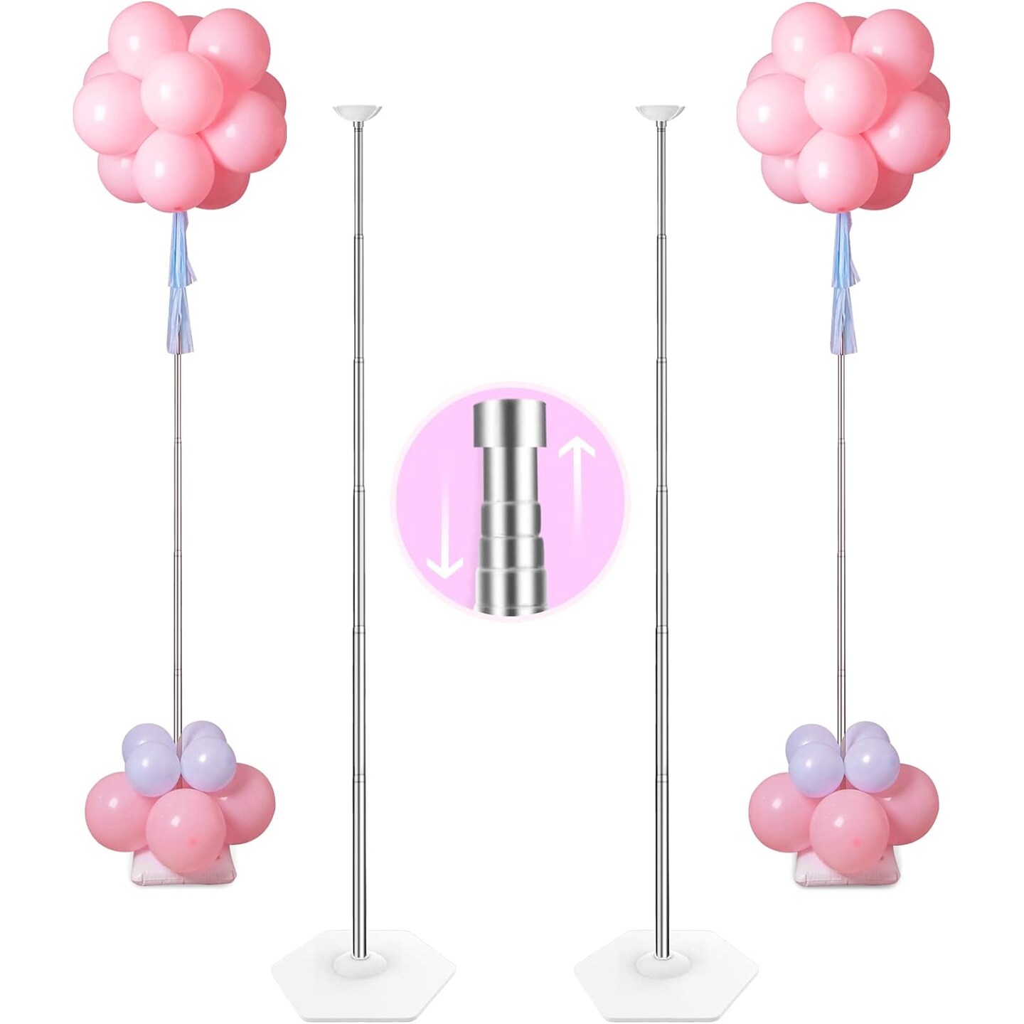 Heavy Duty Metal Balloon Column Stand Kit, Set of 2, 80 Inch Height Adjustable Balloon Tower Holder for Indoor and Outdoor Event and Party Decoration, Easy Assemble and Disassemble