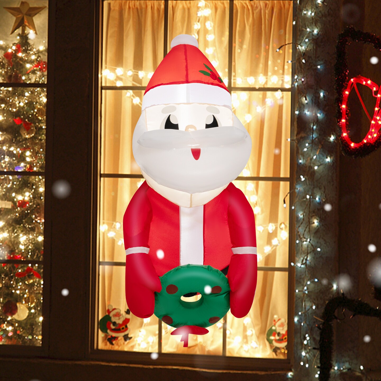 3.3 Feet Lighted Inflatable Santa Claus Broke Out From Window
