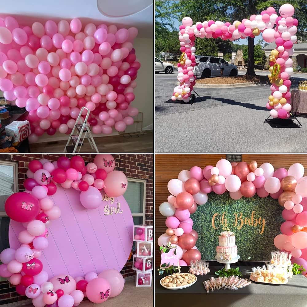 Pink Balloons Arch Kit, 114 Pcs Hot Pink and White Balloons Garland Arch Kit for Barbie Princess Theme, Baby Shower, Graduation, Wedding, Birthday, Valentine&#x27;s Party Supplies Decoration