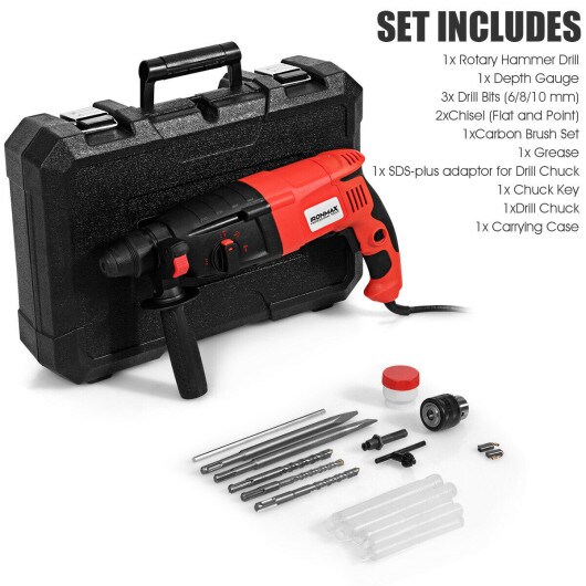 Electric Rotary Hammer Drill with Bits and Case
