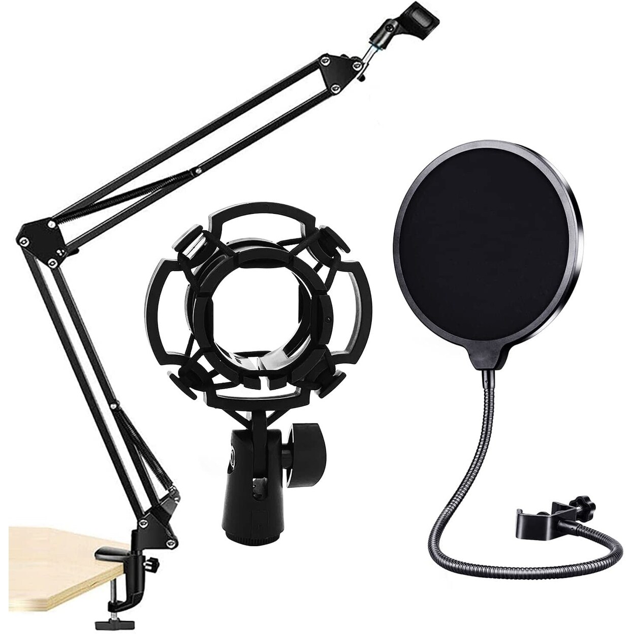 SKUSHOPS Microphone Stand Heavy Duty Microphone Suspension Scissor Arm Stand and Windscreen Mask Shield (with Pop Filter and