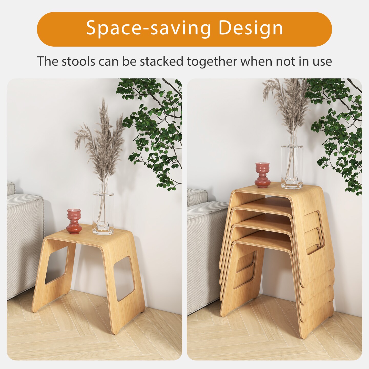 4-pack Stack-able Wicker Stool With Anti-Skid Foot Pads
