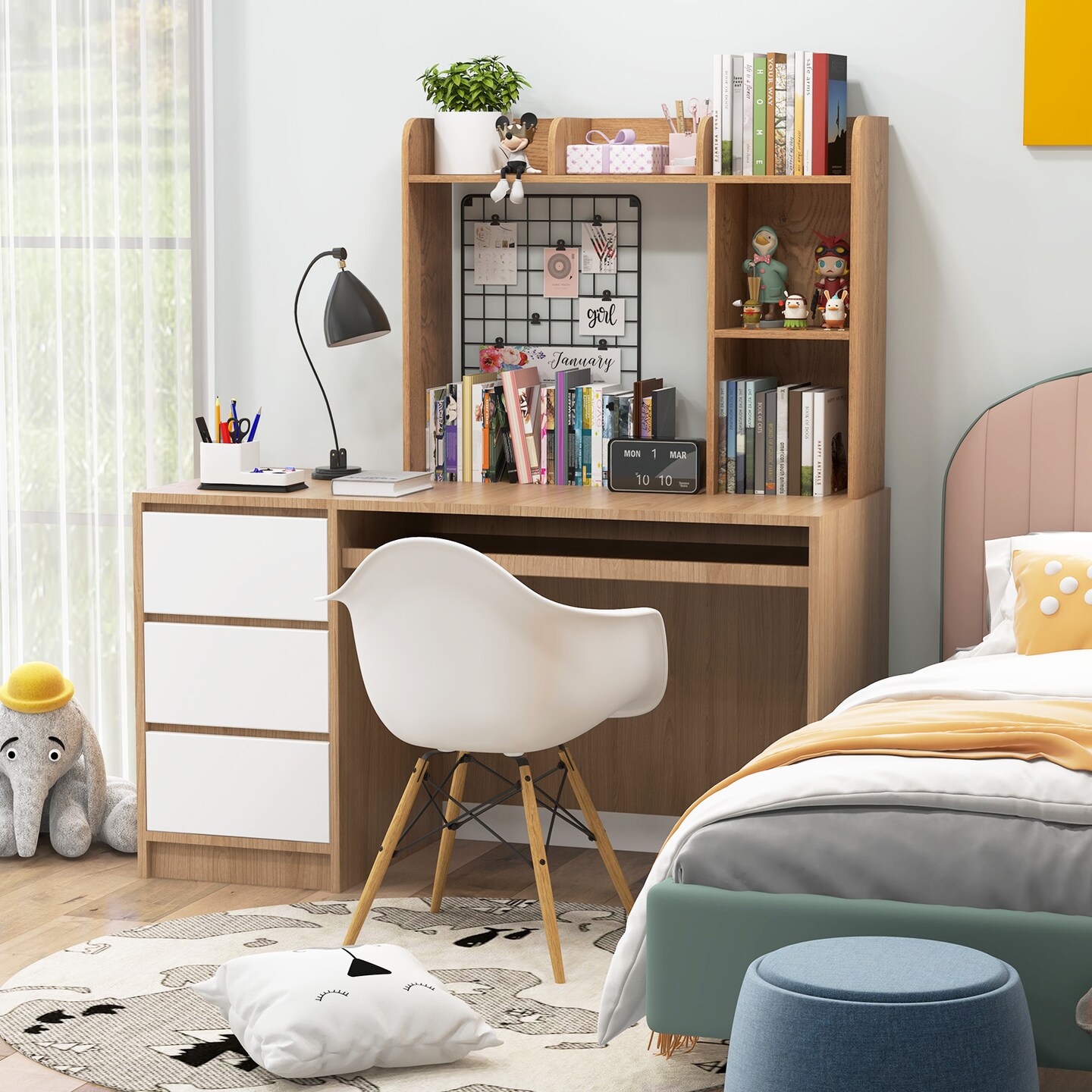 3-Tier Multipurpose Desk Bookshelf with 4 Shelves for Computer and Storage