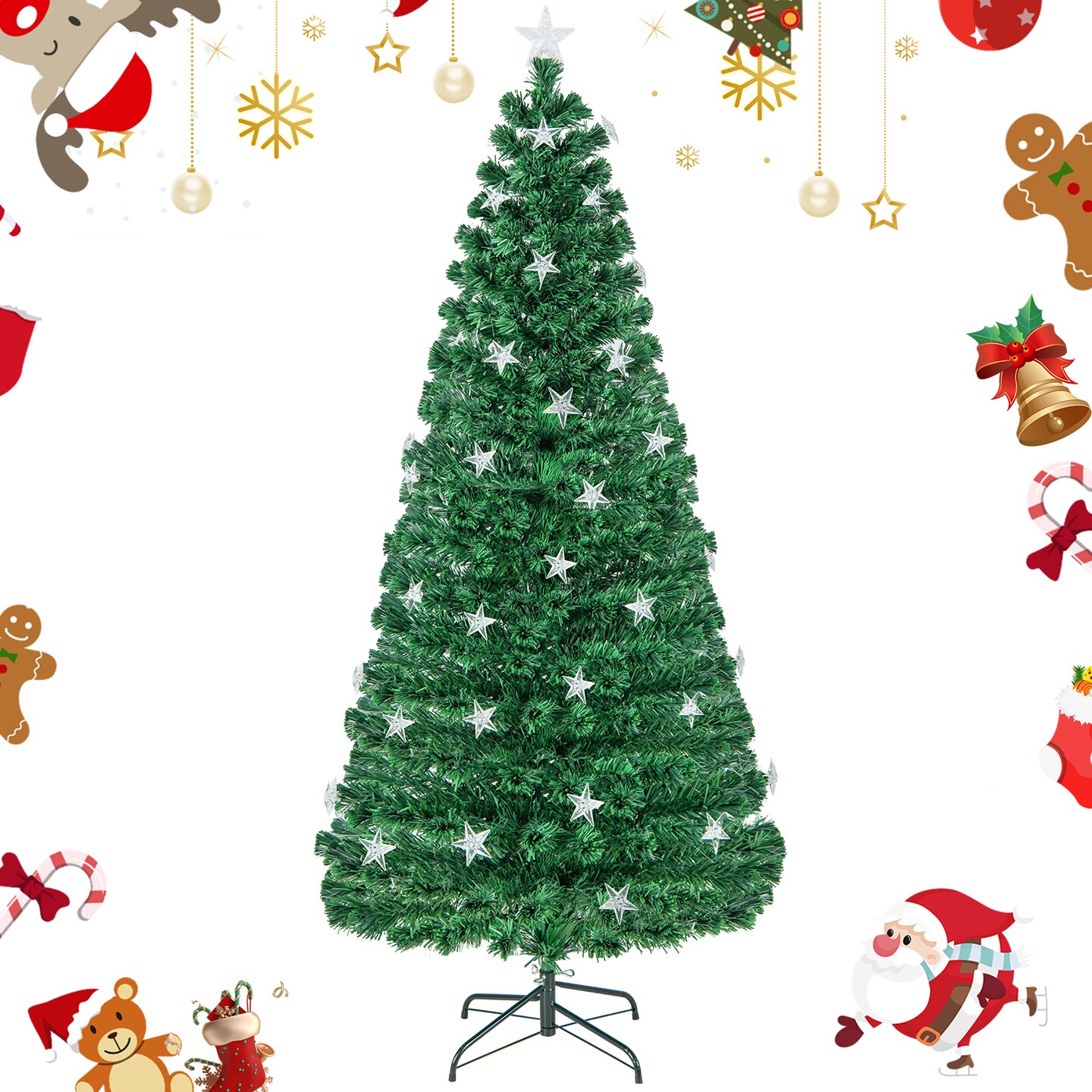 Prelit Fiber Optic Christmas Tree With Warm White Lights-7 Ft