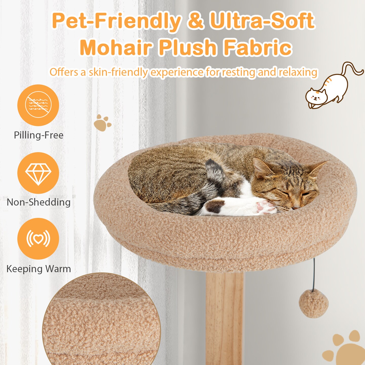 4-Layer Tall Wooden Cat Tree Tower with Condo and Washable Cushions