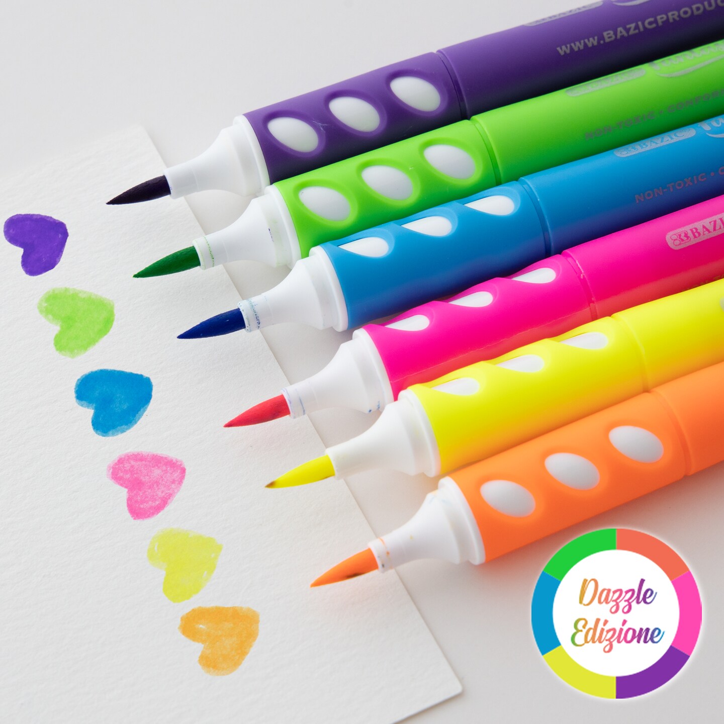 BAZIC Brush Markers 6 Neon Colors