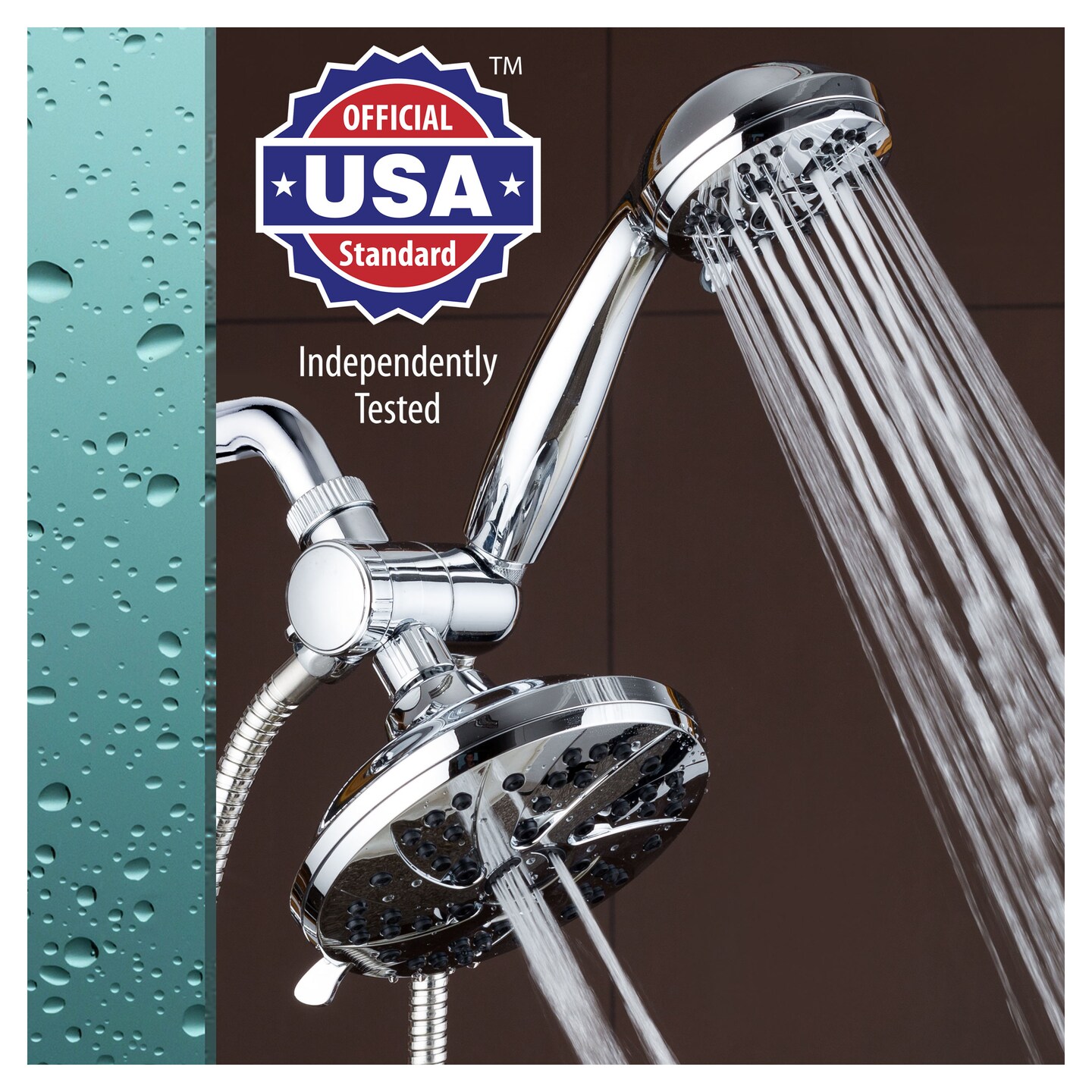 Aquadance 6 Setting Rainfall Shower Head Combo 6 Inch Handheld 3326 Chrome