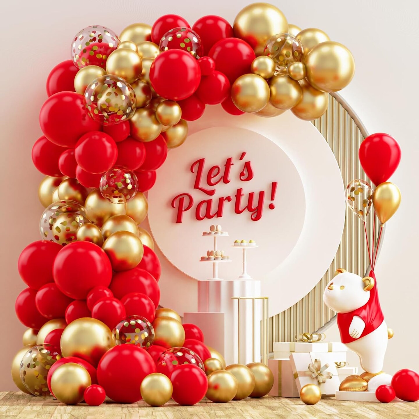 Red and Gold Balloons Garland Kit, 120PCS Red Metallic Gold Balloons Arch Kit with Gold Confetti Balloons for Valentine's Day Wedding Birthday Engagements Anniversary Party Decorations