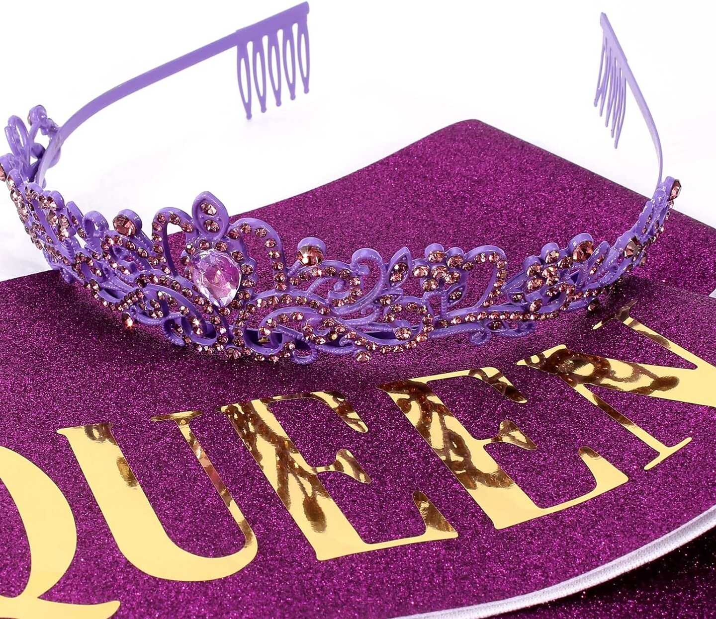 Purple Birthday Sash & Queen Crown Kit, Purple Birthday Decorations, Purple Crown, Purple Tiara, Purple Crowns for Women Girls, Purple Birthday Crown Tiara, Birthday Crown and Sash, Purple