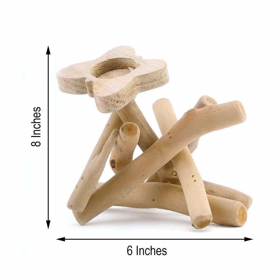 8-Inch tall Natural Driftwood Butterfly Top Candle Holder Stand
