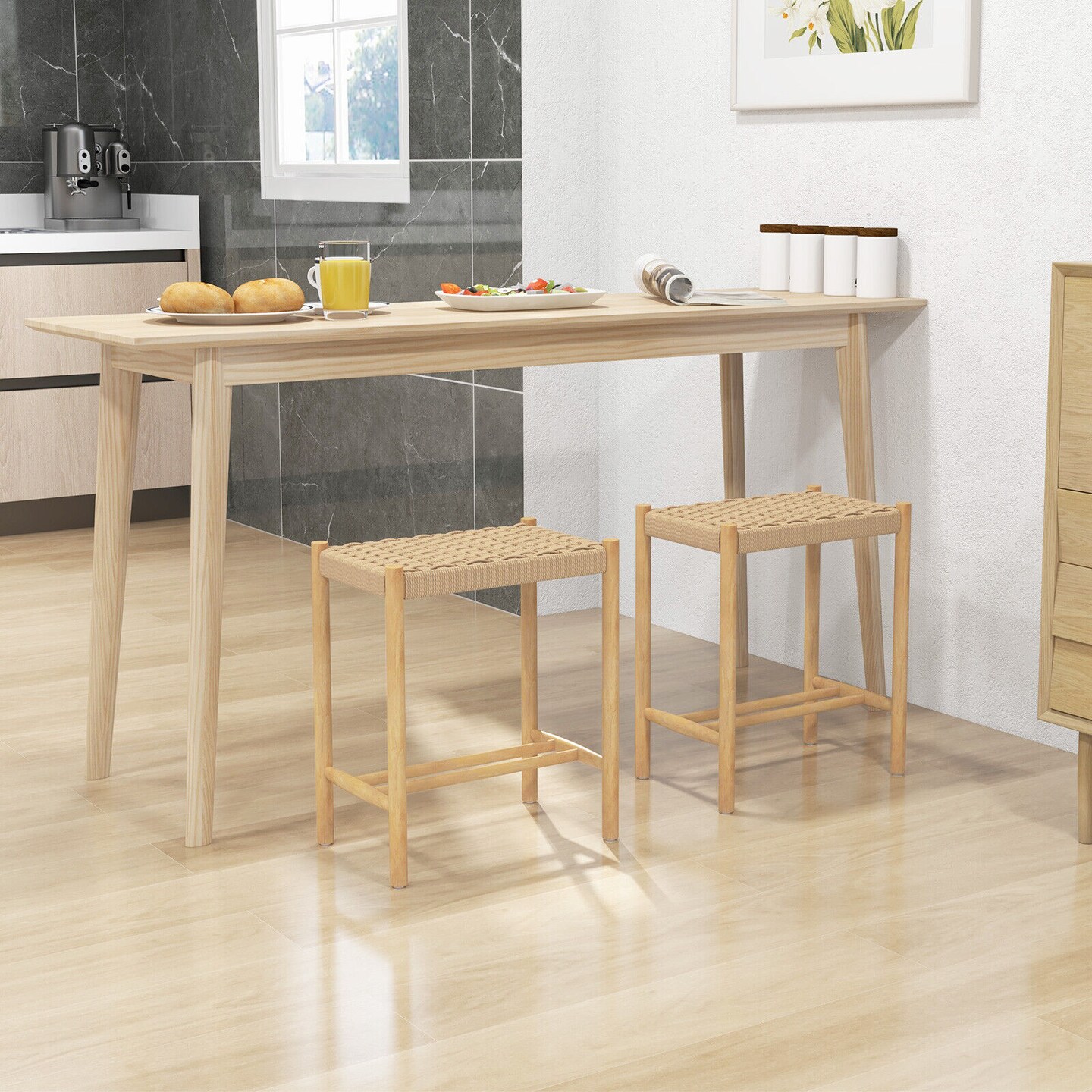 18 Inch Dining Stool Set Of 2-natural