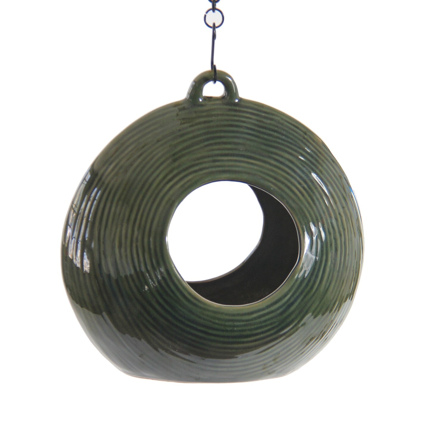 Outdoor Living and Style 10&#x201D; Green Circles Fly-through Backyard Hanging Bird Feeder