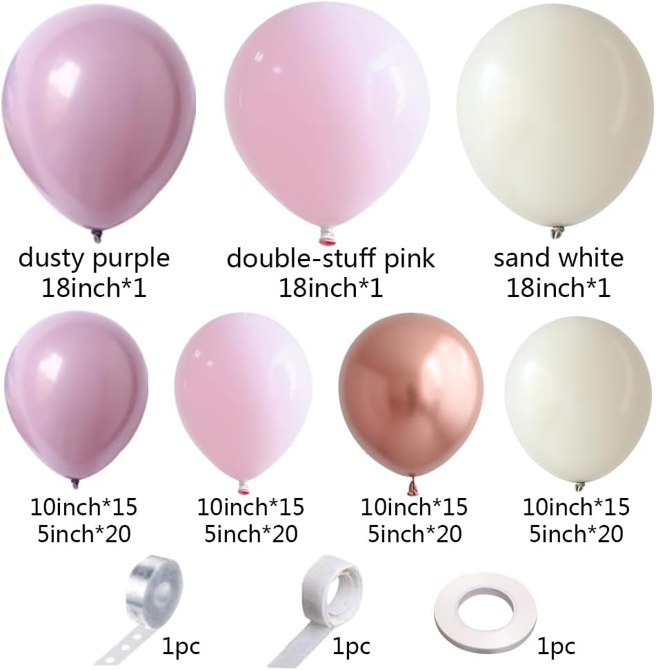 146pcs Dusty Purple Balloon Garland Arch Kit, Double-stuffed Pink Sand White Chrome Rose Gold Balloons for Wedding Birthday Baby Shower Bachelor Bridal Shower Lavender Party Decorations