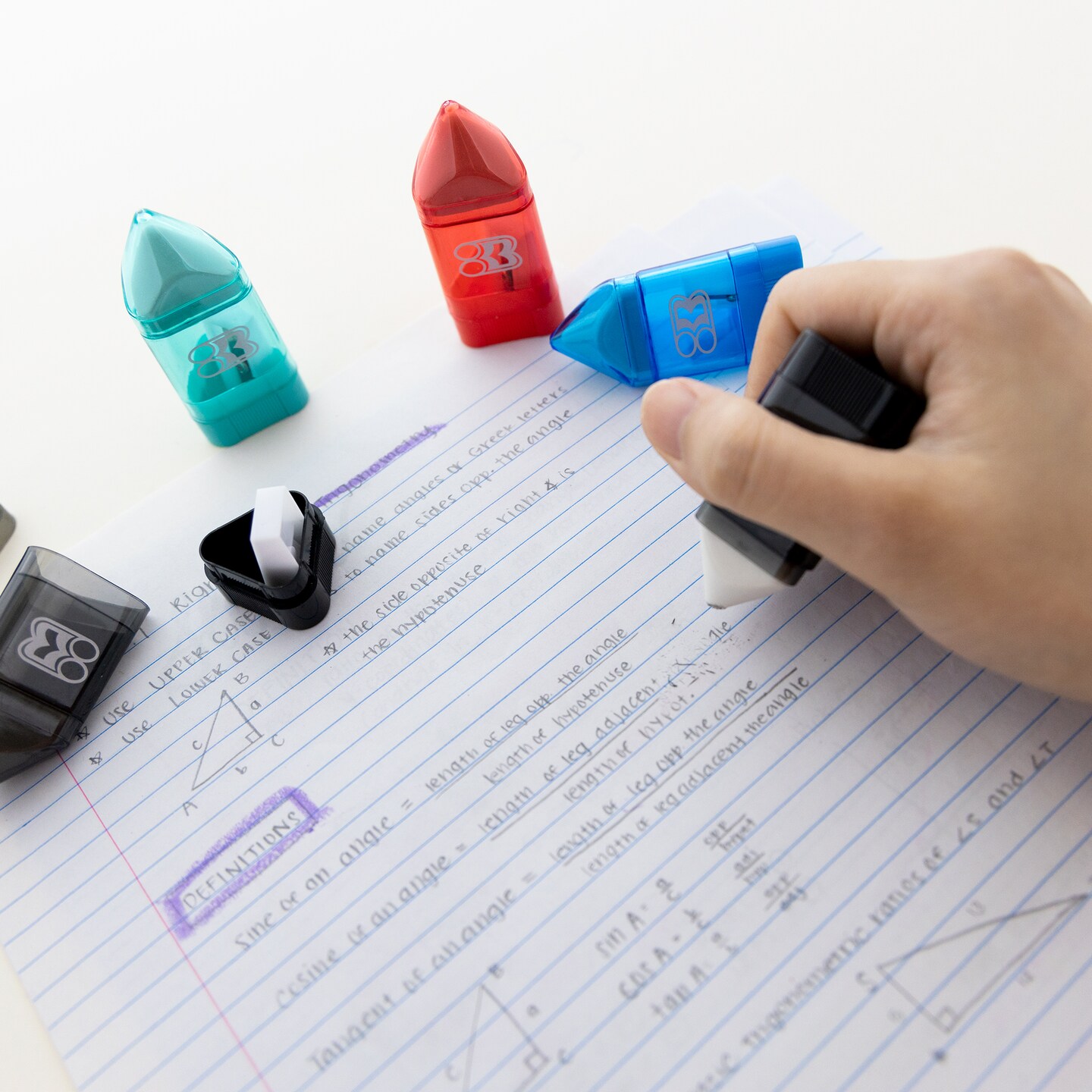 BAZIC Rex Sharpener w/ Receptacle + Eraser (2/Pack)