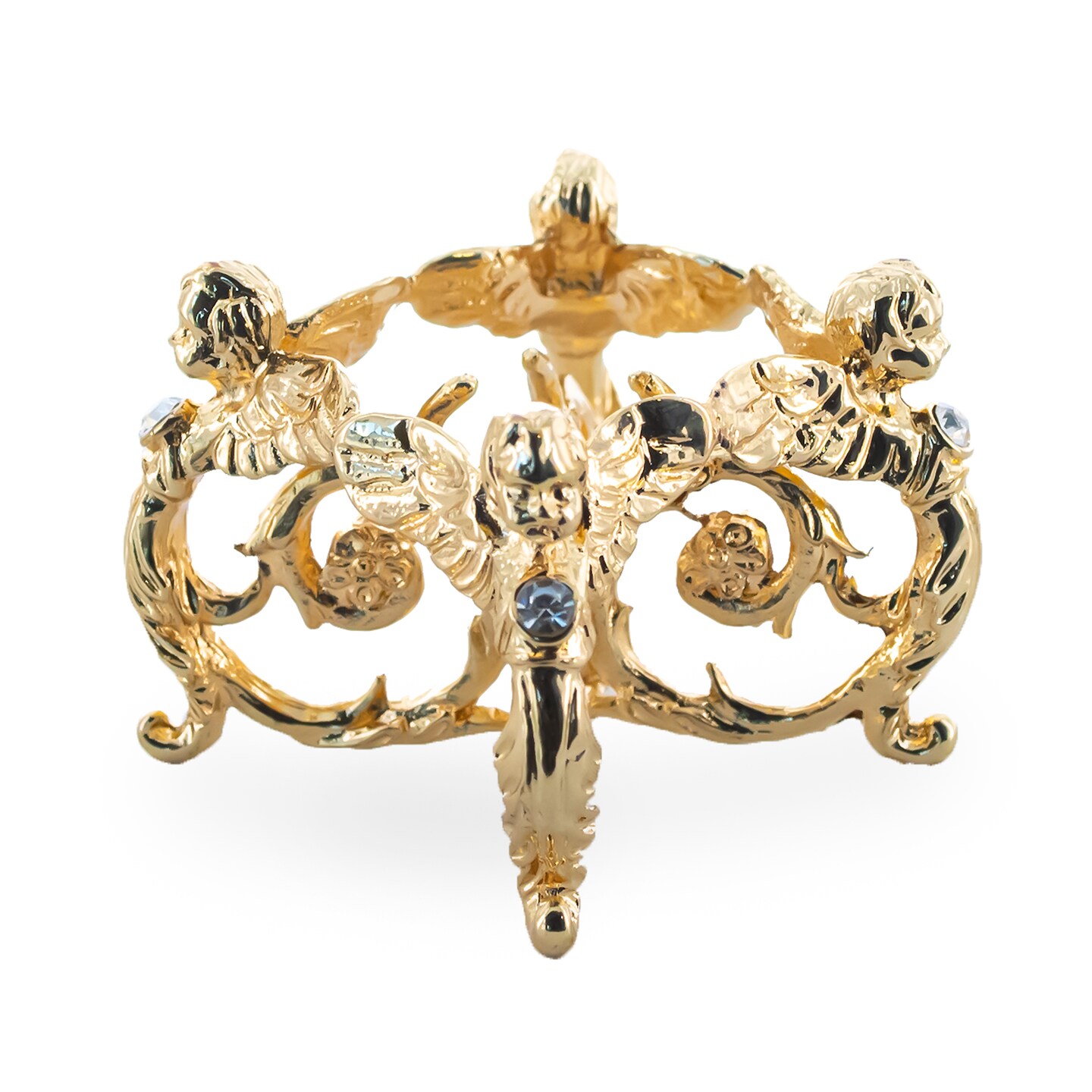 Angels with Jewel Gold Tone Metal Egg Stand Holder Display