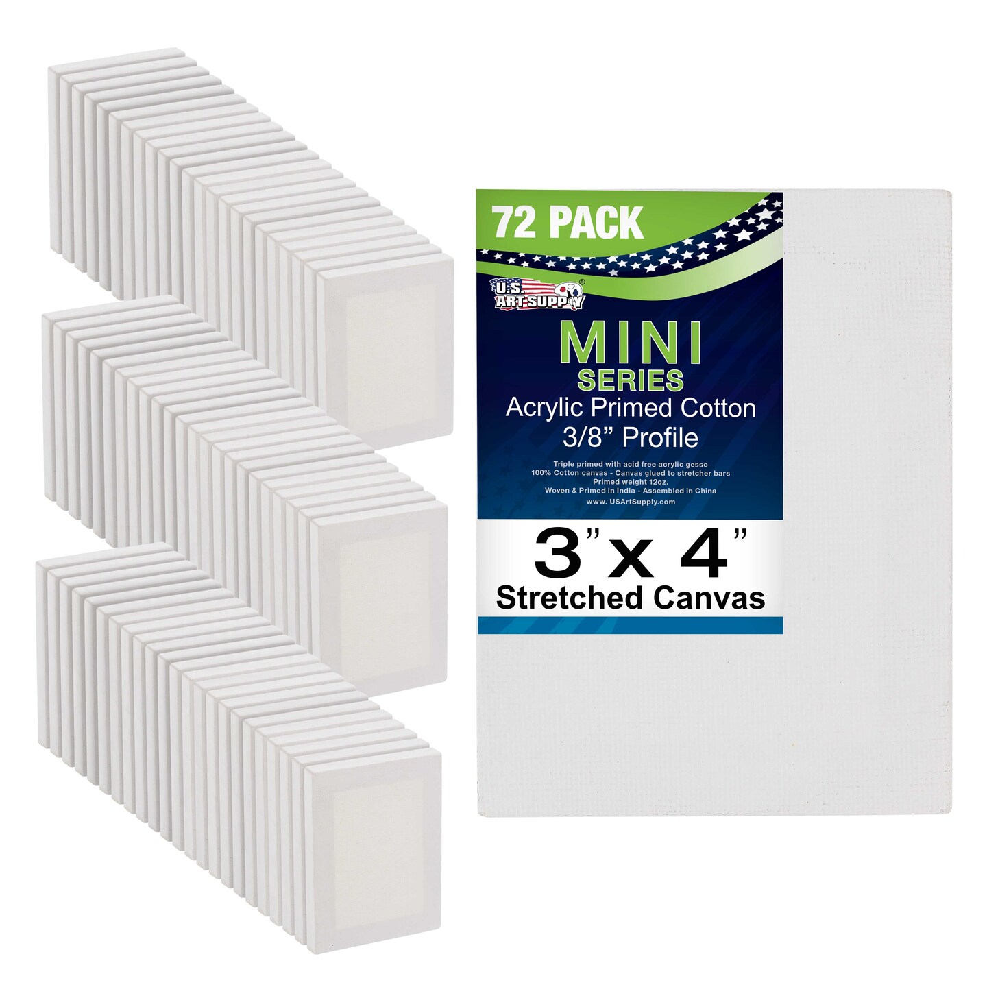 3&#x22; x 4&#x22; Mini Professional Primed Stretched Canvas 72-Pack