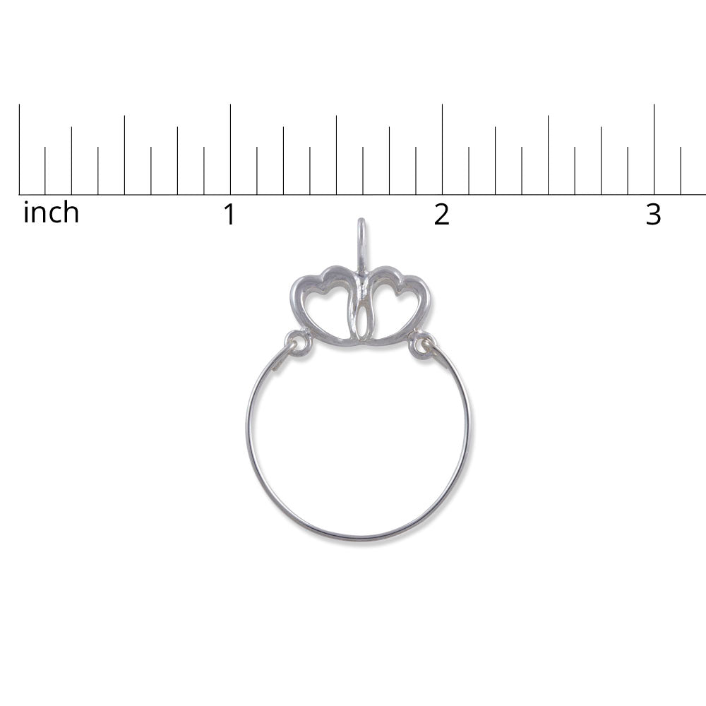 Two Hearts Charm Holder for DIY Jewelry Making 38x27mm .925 Sterling Silver (1-Pc)