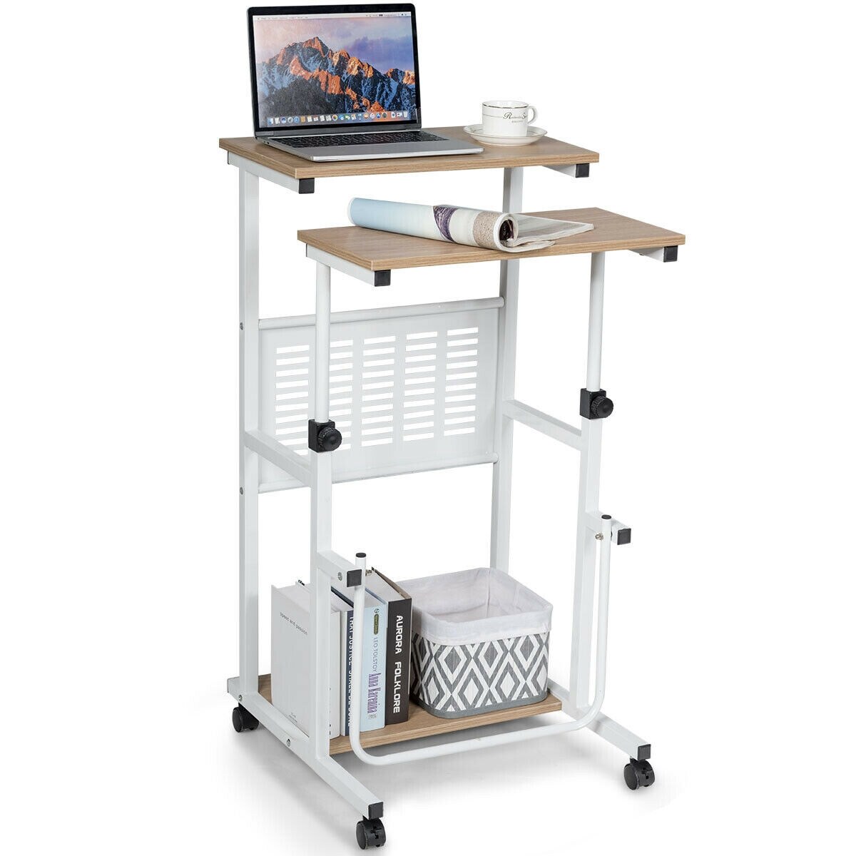 Height Adjustable Mobile Computer Stand-Up Desk with 2 Modes