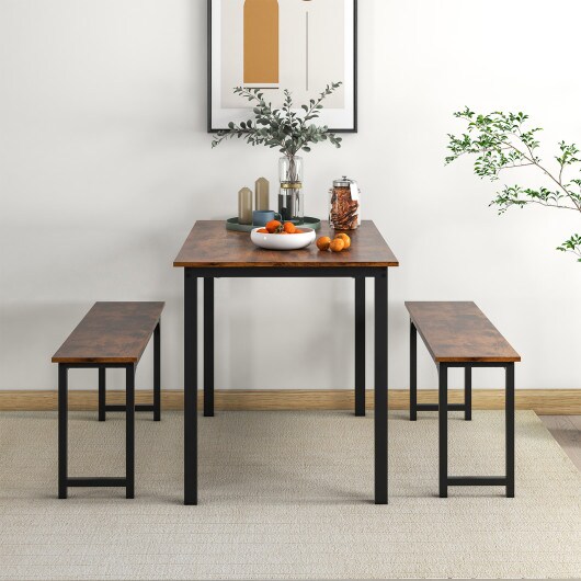 3 Pieces Farmhouse Dining Table Set with Space-Saving Design