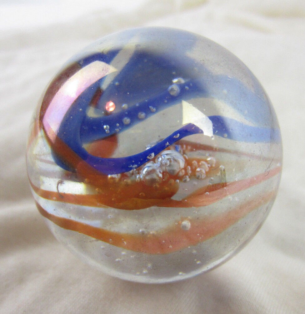 Toe Breaker 50mm (2&#x22;) FUNFAIR Iridescent Red/Blue Veins Marbles glass ball HUGE