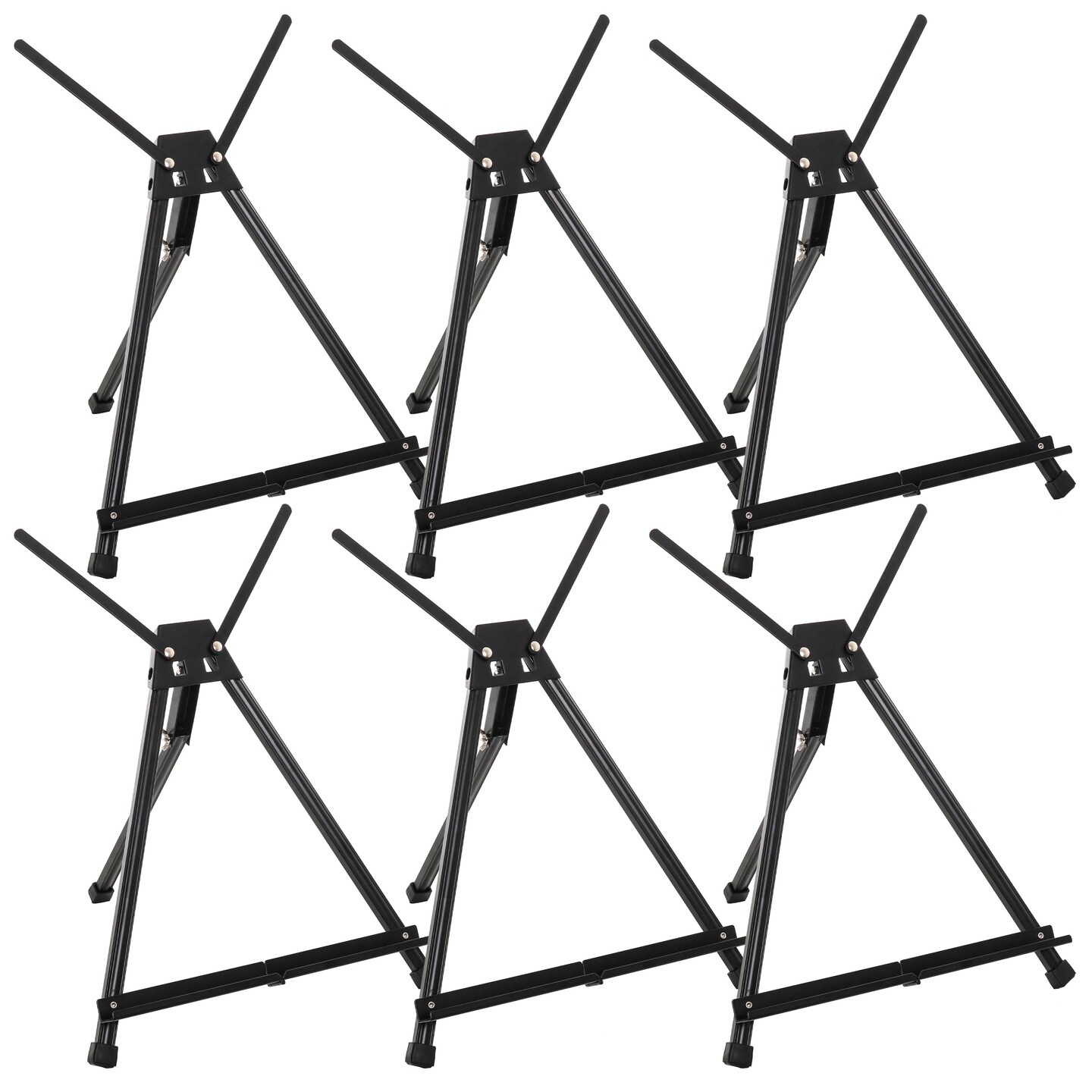15&#x22; to 21&#x22; High Adjustable Black Aluminum Tabletop Display Easel (Pack of 6) - Portable Artist Tripod Stand with Extension Arm Wings, Folding Frame