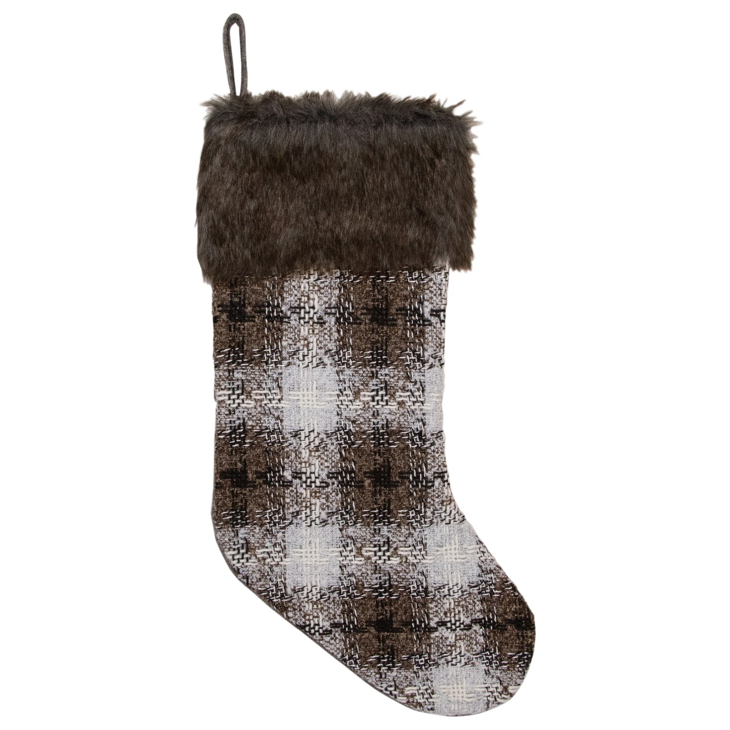 Northlight 18&#x22; Brown and White Buffalo Plaid Christmas Stocking